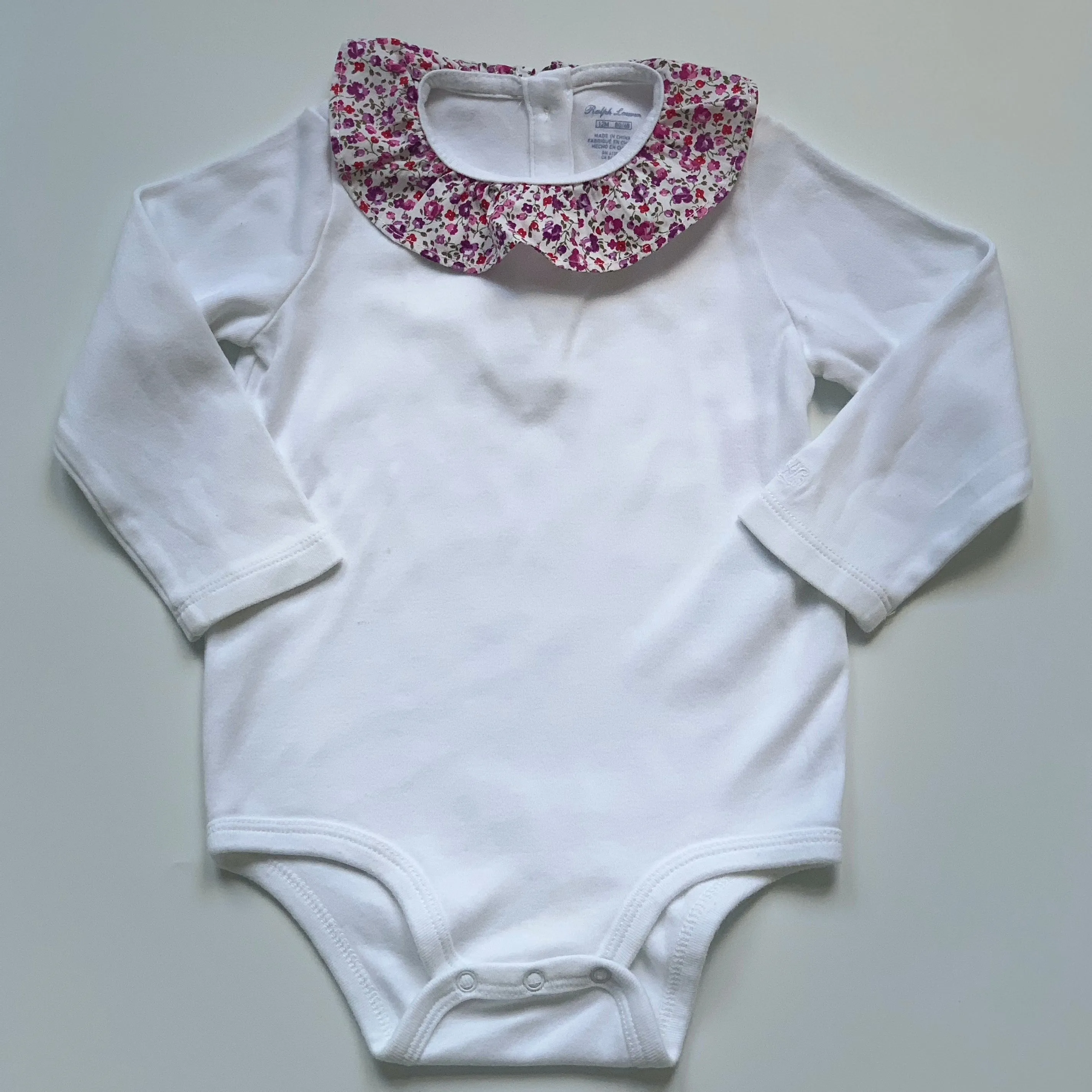 Ralph Lauren White Bodysuit With Floral Collar: 12 Months