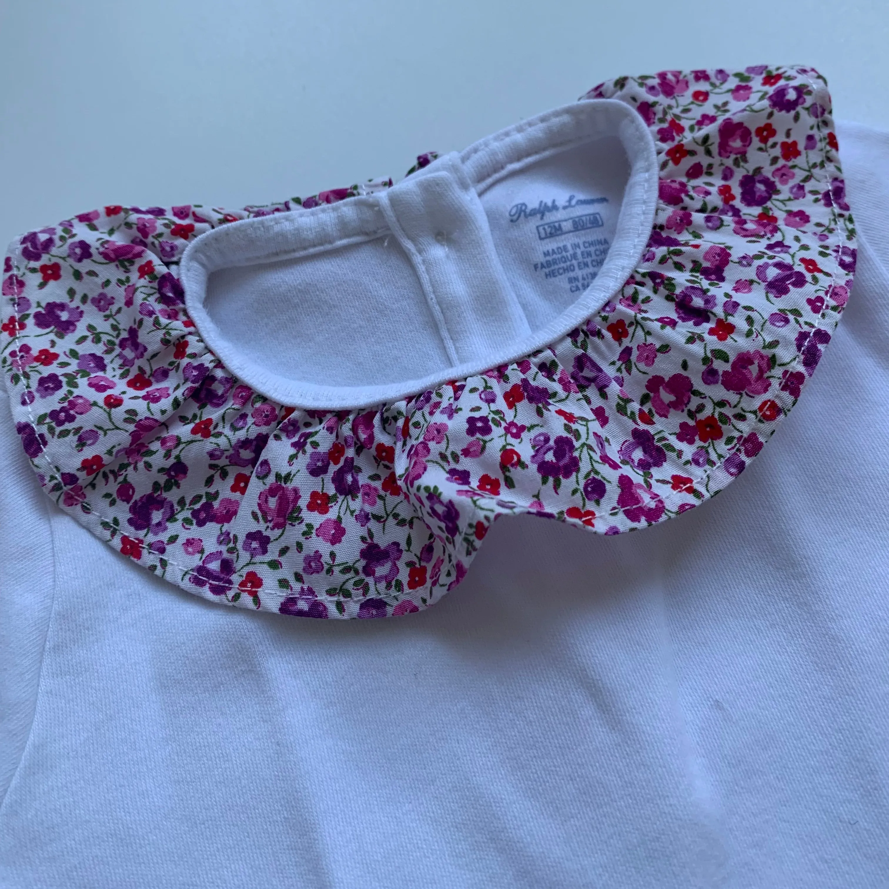 Ralph Lauren White Bodysuit With Floral Collar: 12 Months