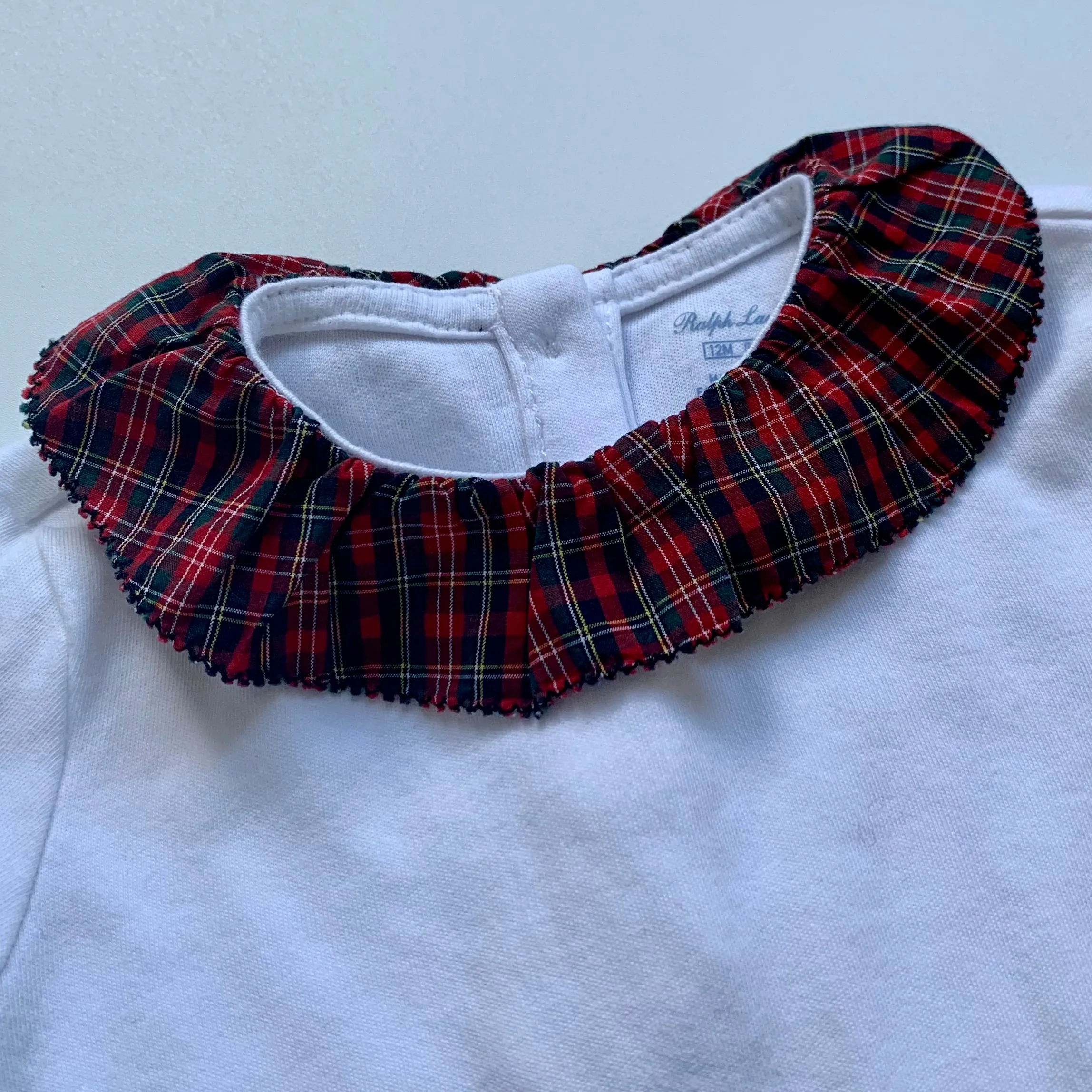 Ralph Lauren White Bodysuit With Tartan Collar: 12 Months