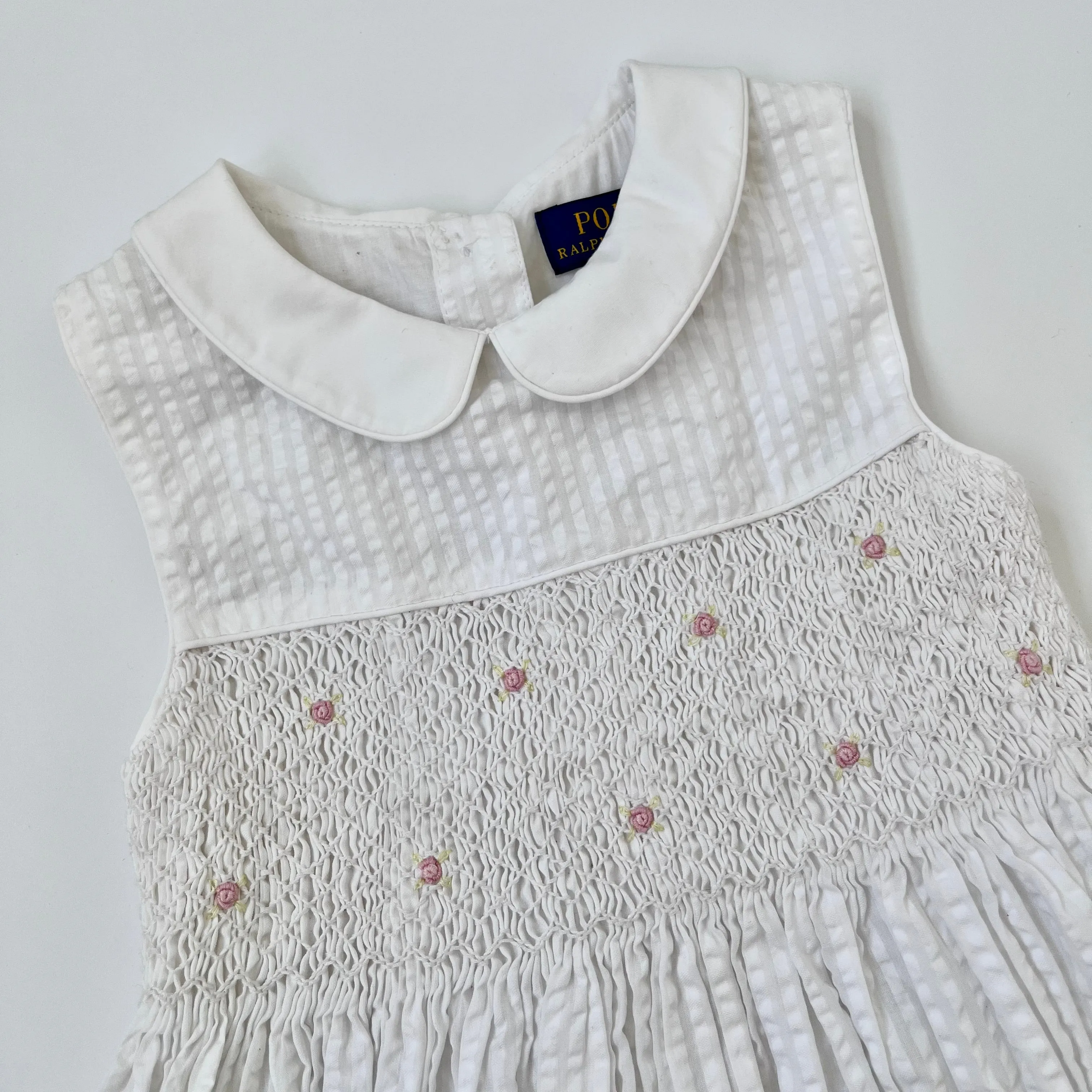 Ralph Lauren White Seersucker Embroidered Dress: 4 Years