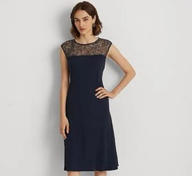 Ralph Lauren Women's Georgette Sleeveless Cocktail Dress Blue Size 4