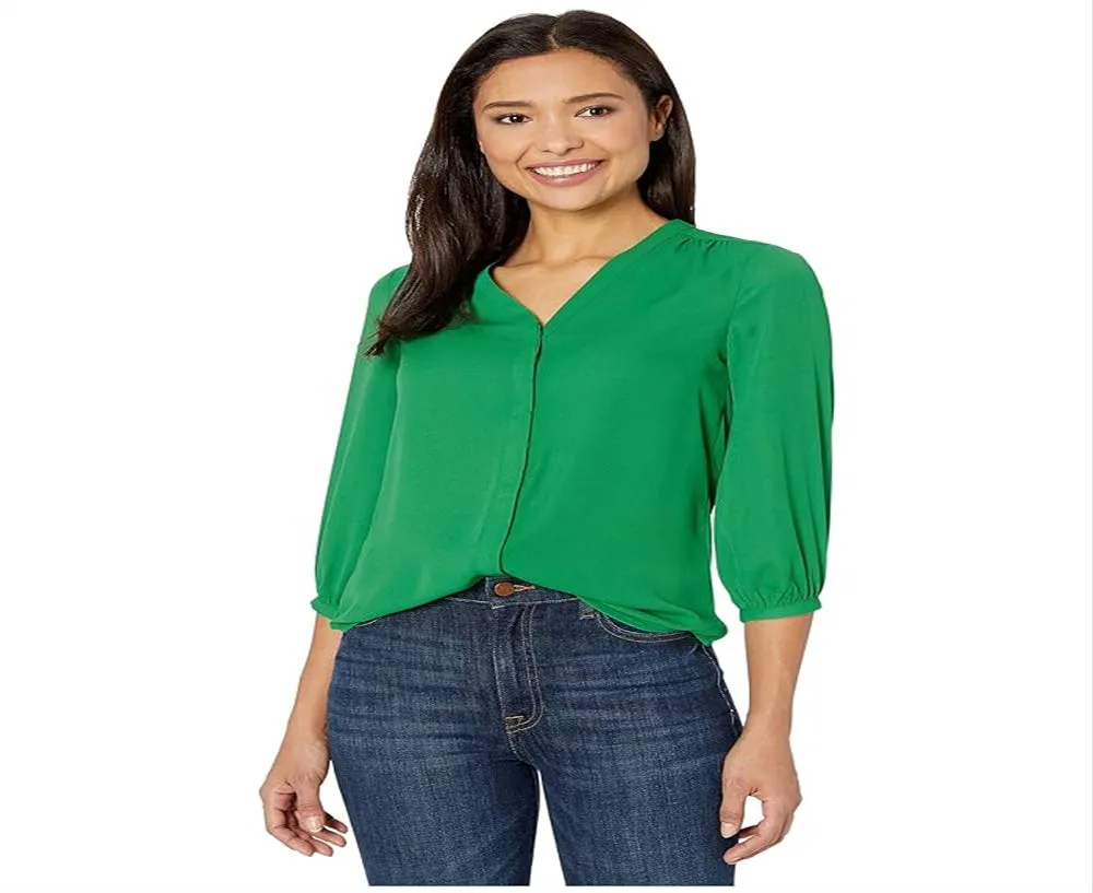 Ralph Lauren Women's Pleated Georgette Top Green Size Large