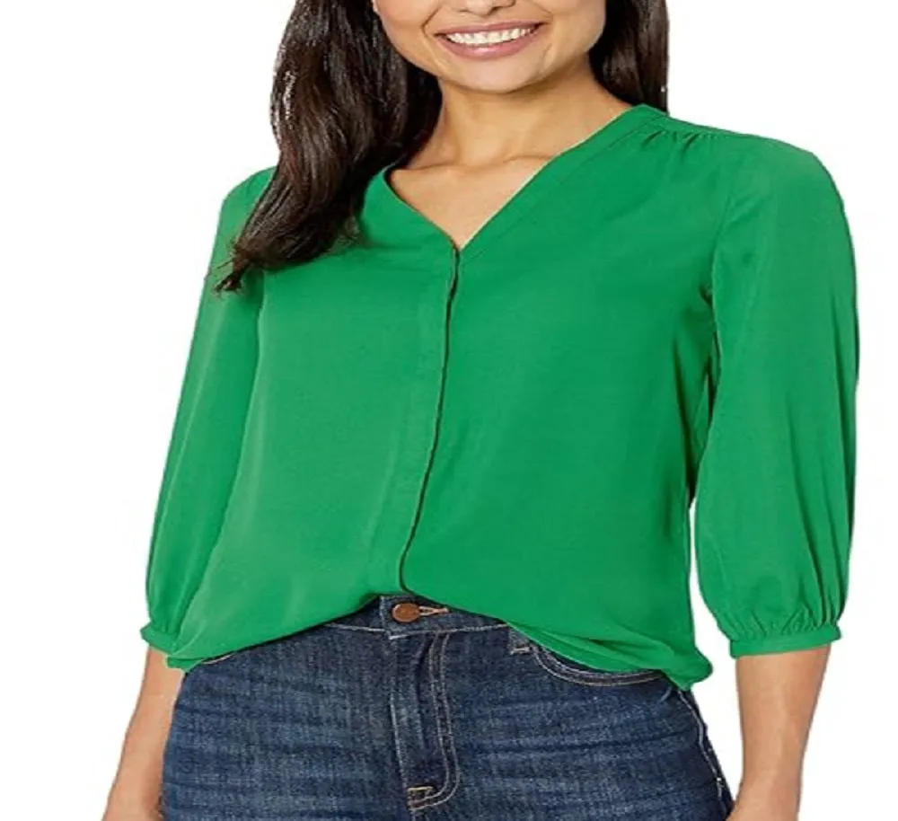 Ralph Lauren Women's Pleated Georgette Top Green Size Large