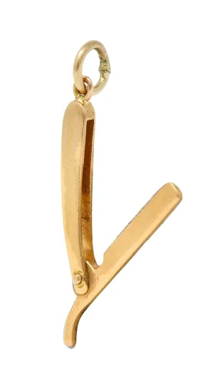 Retro 14 Karat Rose Gold Straight Razor Charm