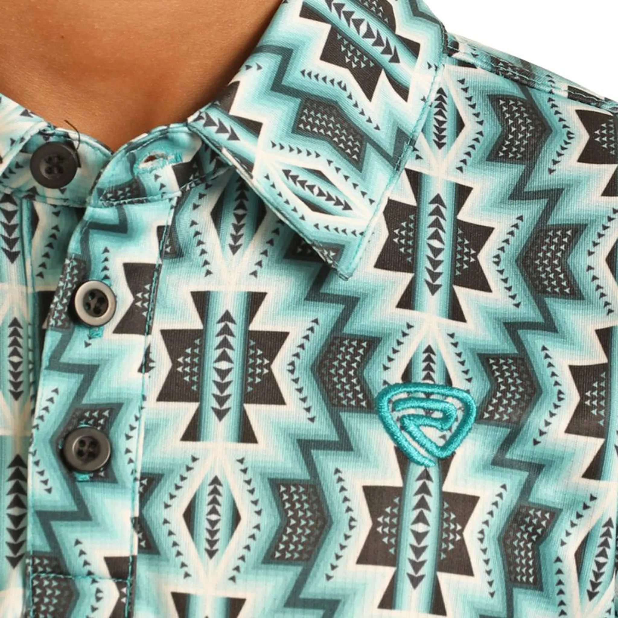 Rock and Roll Boy's Turquoise Aztec Short Sleeve Polo