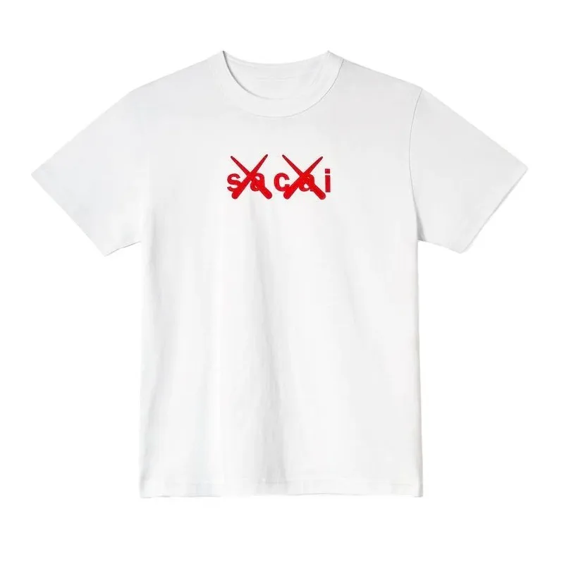 sacai  |KAWS Sacai Flock Print T-shirt White Short Sleeves