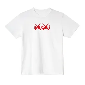 sacai  |KAWS Sacai Flock Print T-shirt White Short Sleeves