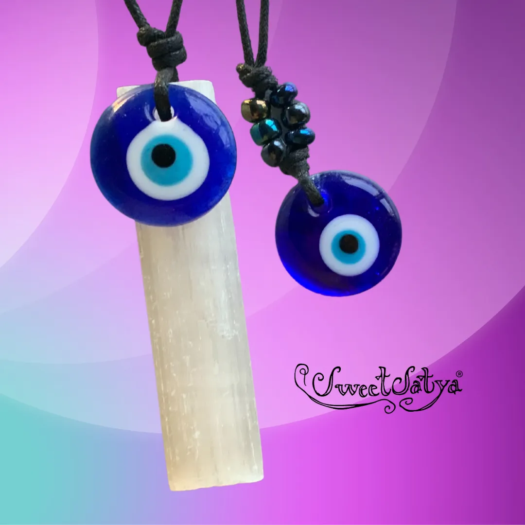 Selenite and Greek Eye Necklace