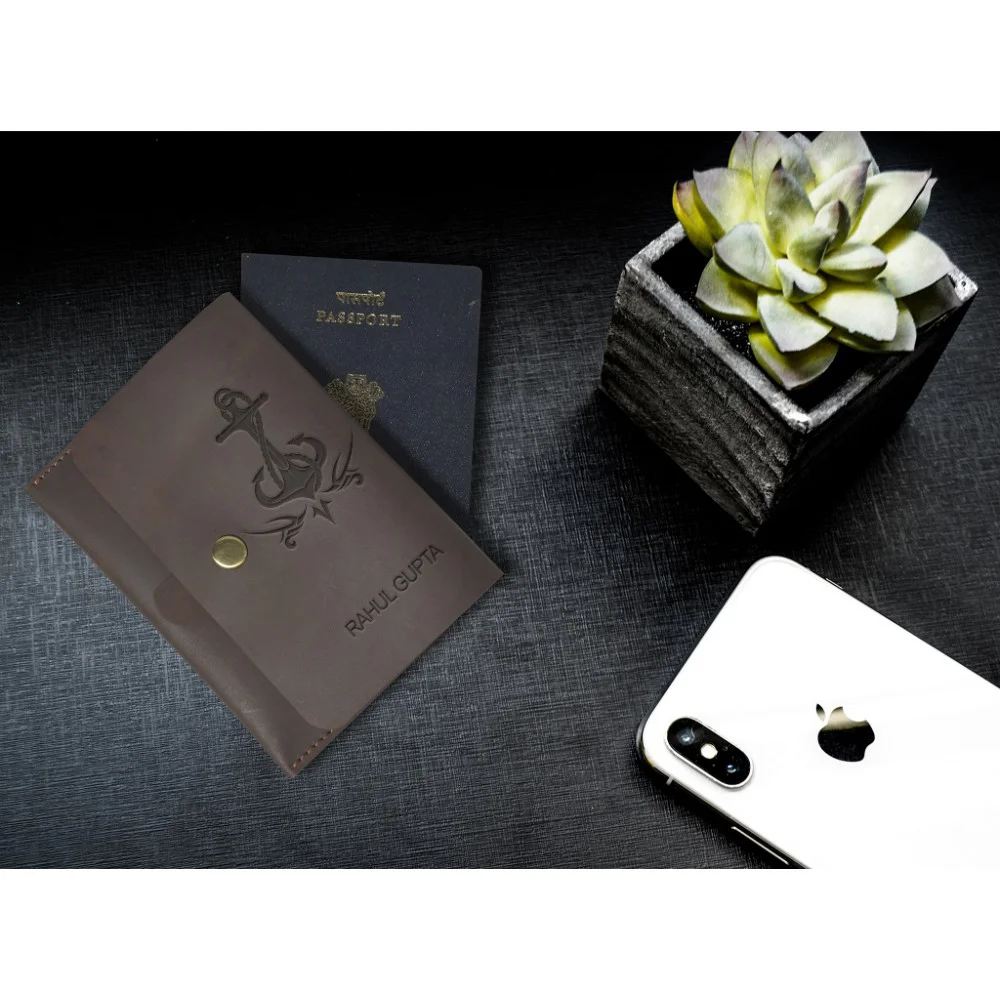 Shale colour Leather Personalized Passport Cover