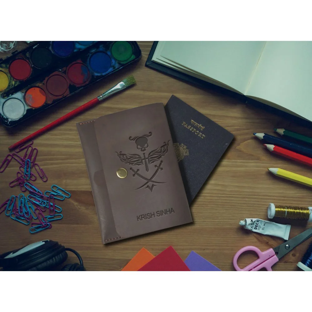 Shale colour Leather Personalized Passport Cover