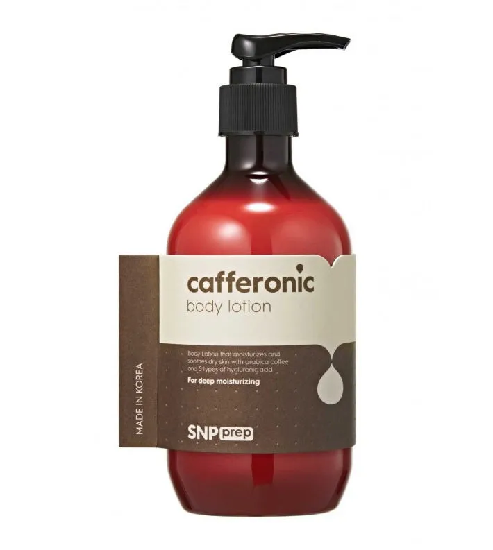 SNP Prep Cafferonic Body Lotion 310ml Dry Skincare Moisture Hyaluronic Acid Coffee Scent Oil Water Balance Hypoallergenic Cosmet