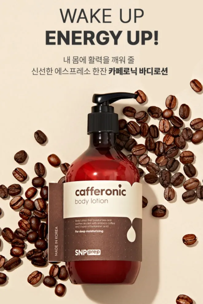 SNP Prep Cafferonic Body Lotion 310ml Dry Skincare Moisture Hyaluronic Acid Coffee Scent Oil Water Balance Hypoallergenic Cosmet