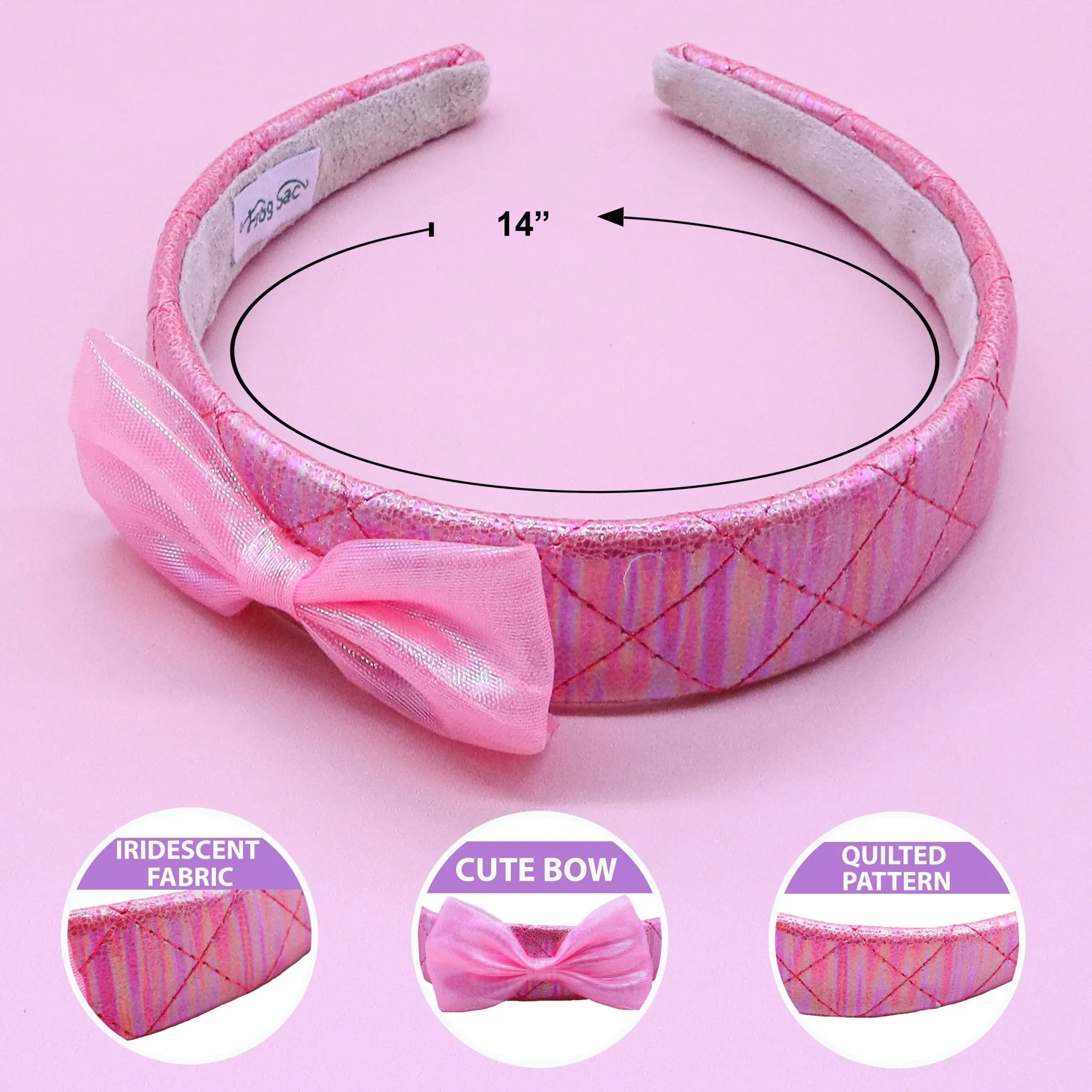 Wide Pink Iridescent Quilted Bow Headband