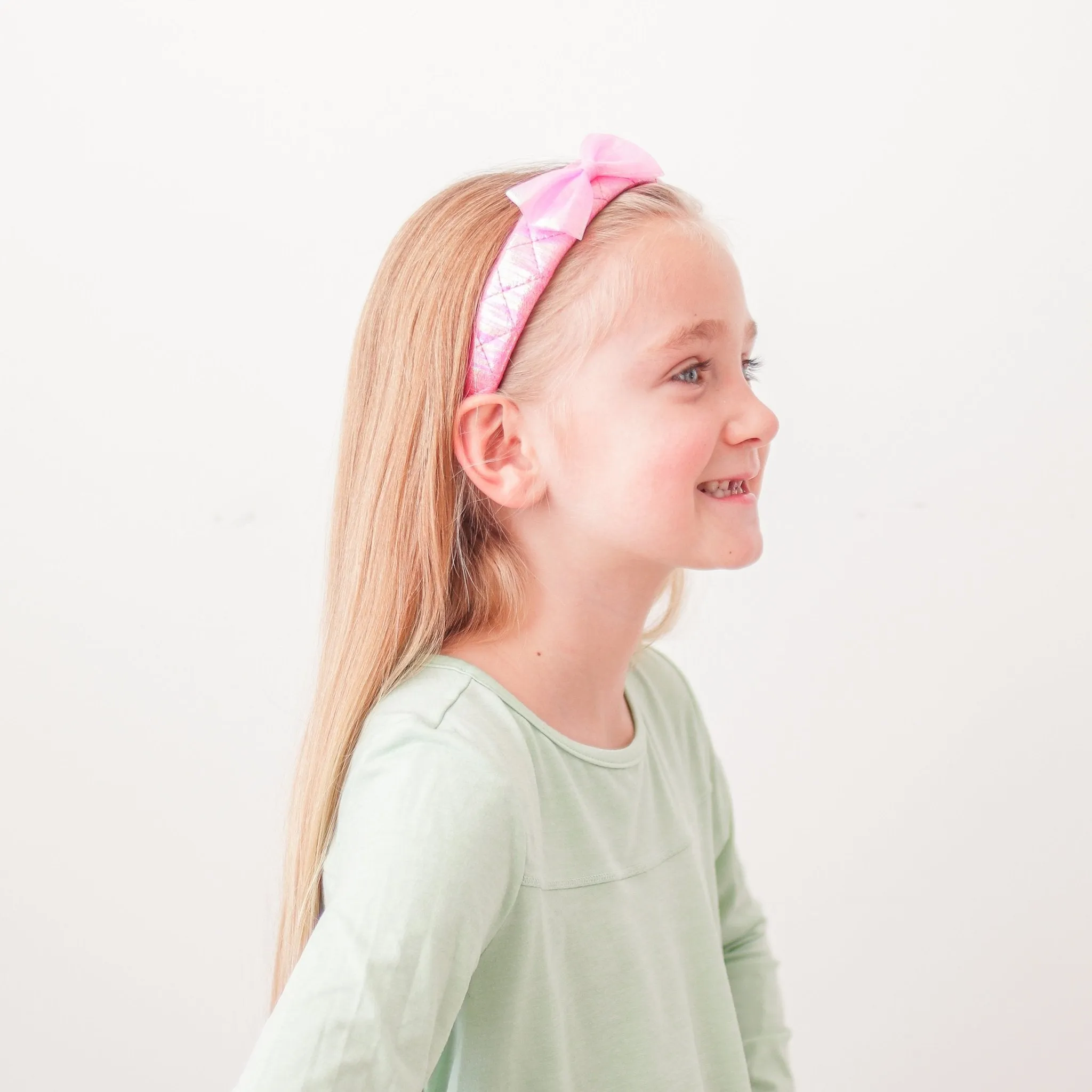 Wide Pink Iridescent Quilted Bow Headband